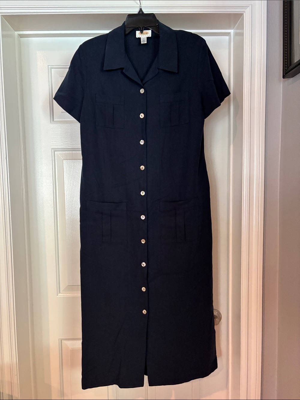 Talbots Navy Button-Front Midi Shirt Dress